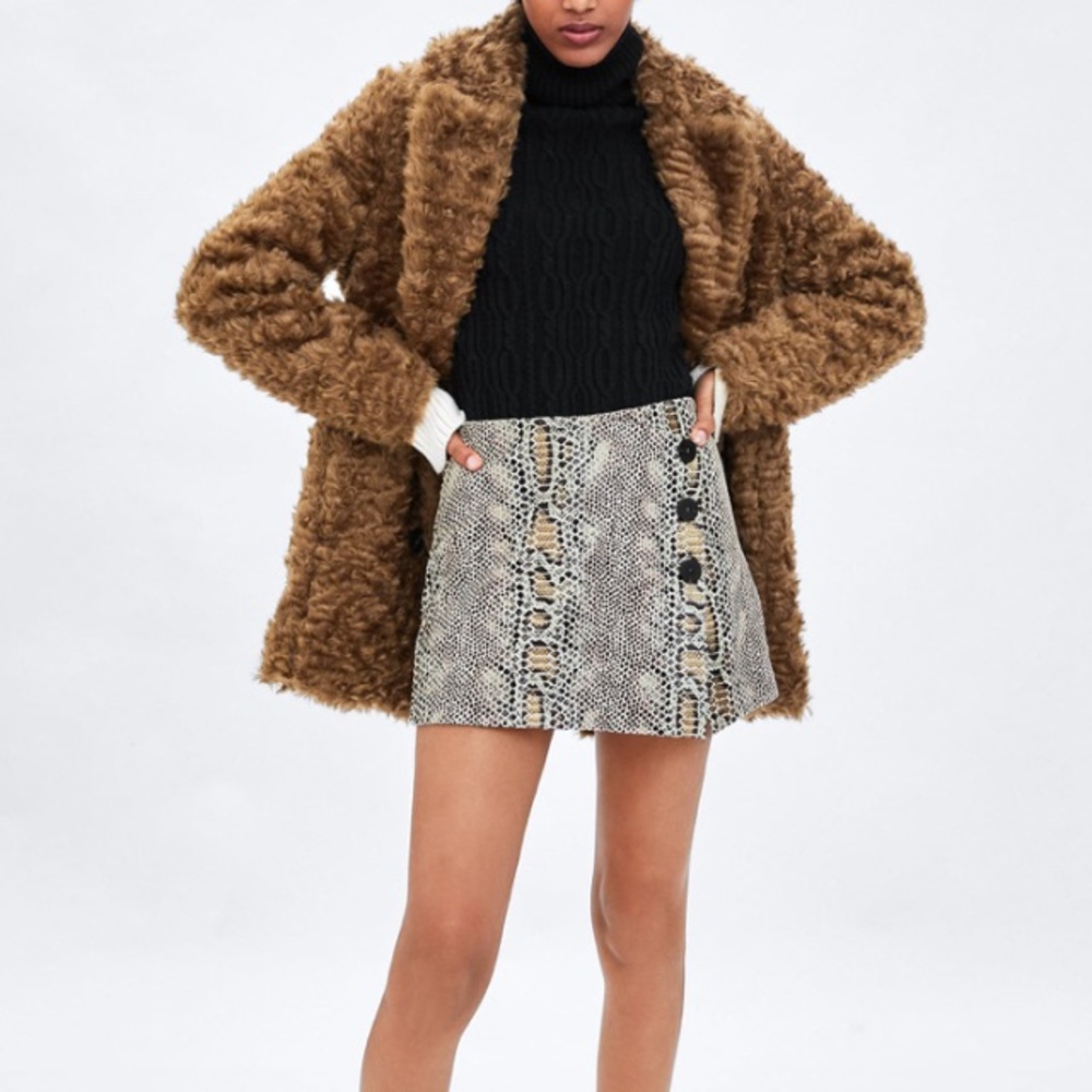 Zara Snake Print Mini Skort in Black, White & Brown